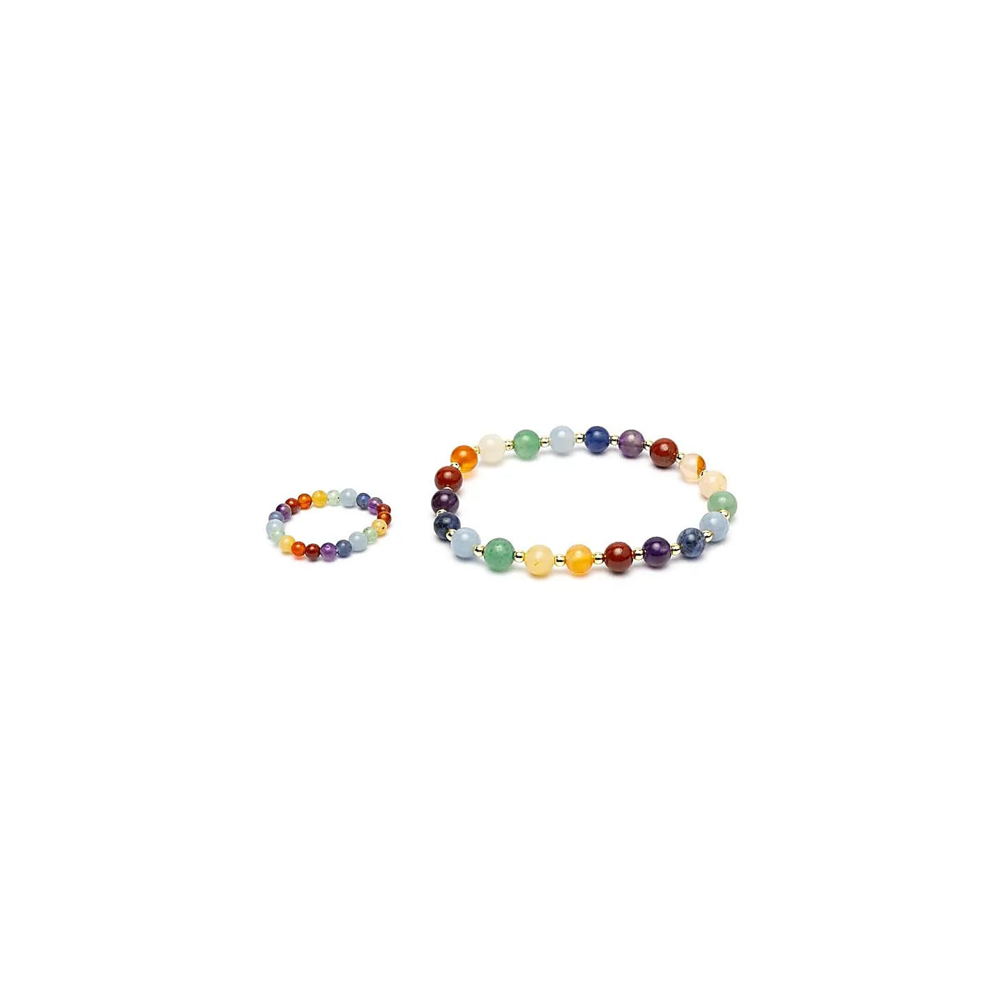 Set bracelet + bague avec perles dorées Chakras | Pieralune