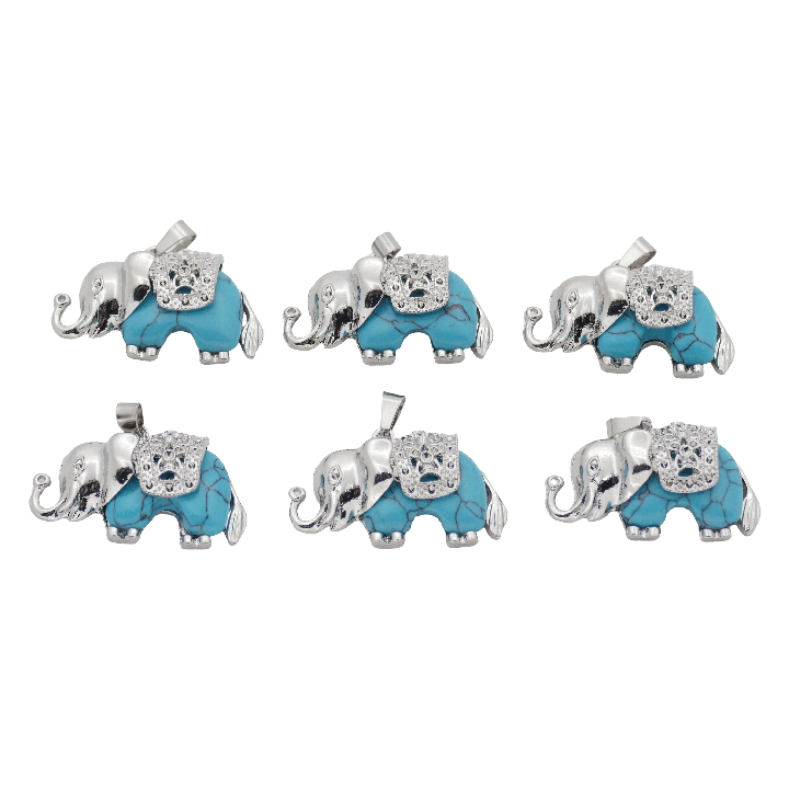 Turquoise Elephant Gemstone Pendants (Set of 6 Pieces)