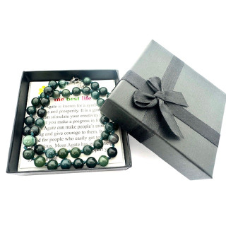 Wholesale 8 mm Moss Agate Beaded Necklace (with Box)