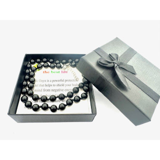 Wholesale 8 mm Black Onyx Beaded Necklace (with Box)