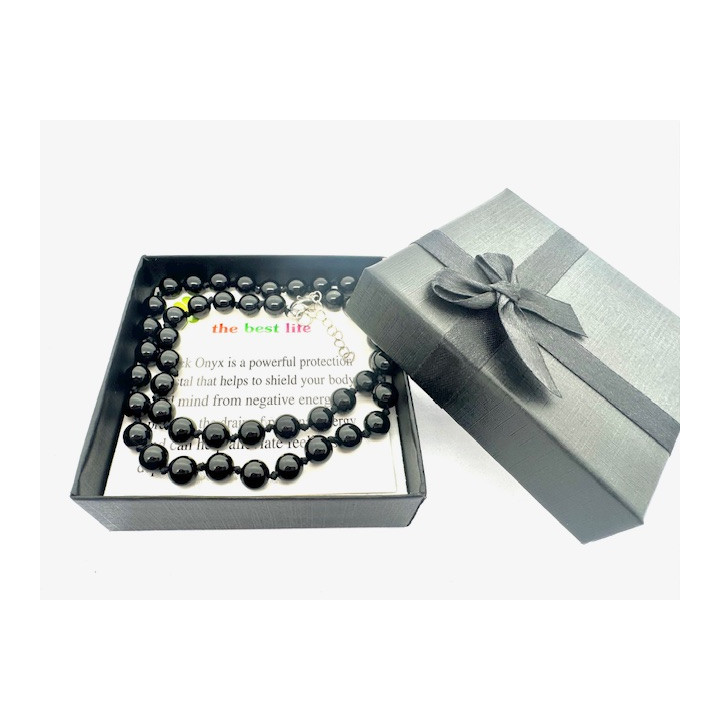 Wholesale 8 mm Black Onyx Beaded Necklace (with Box)