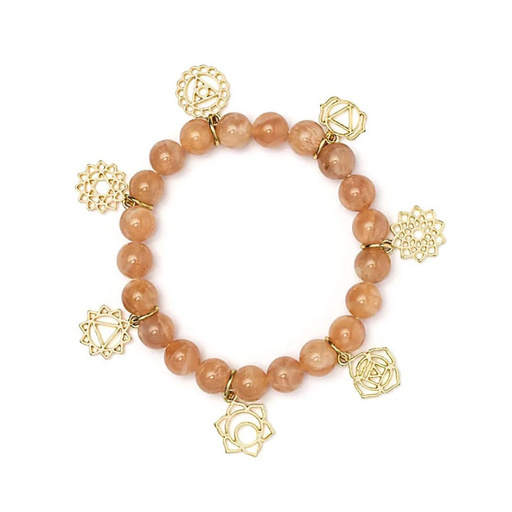Bracelet à breloques avec symboles des chakras Pierre d... | Pieralune