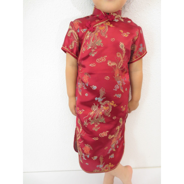 Girls Dress dragon phoenix dark red