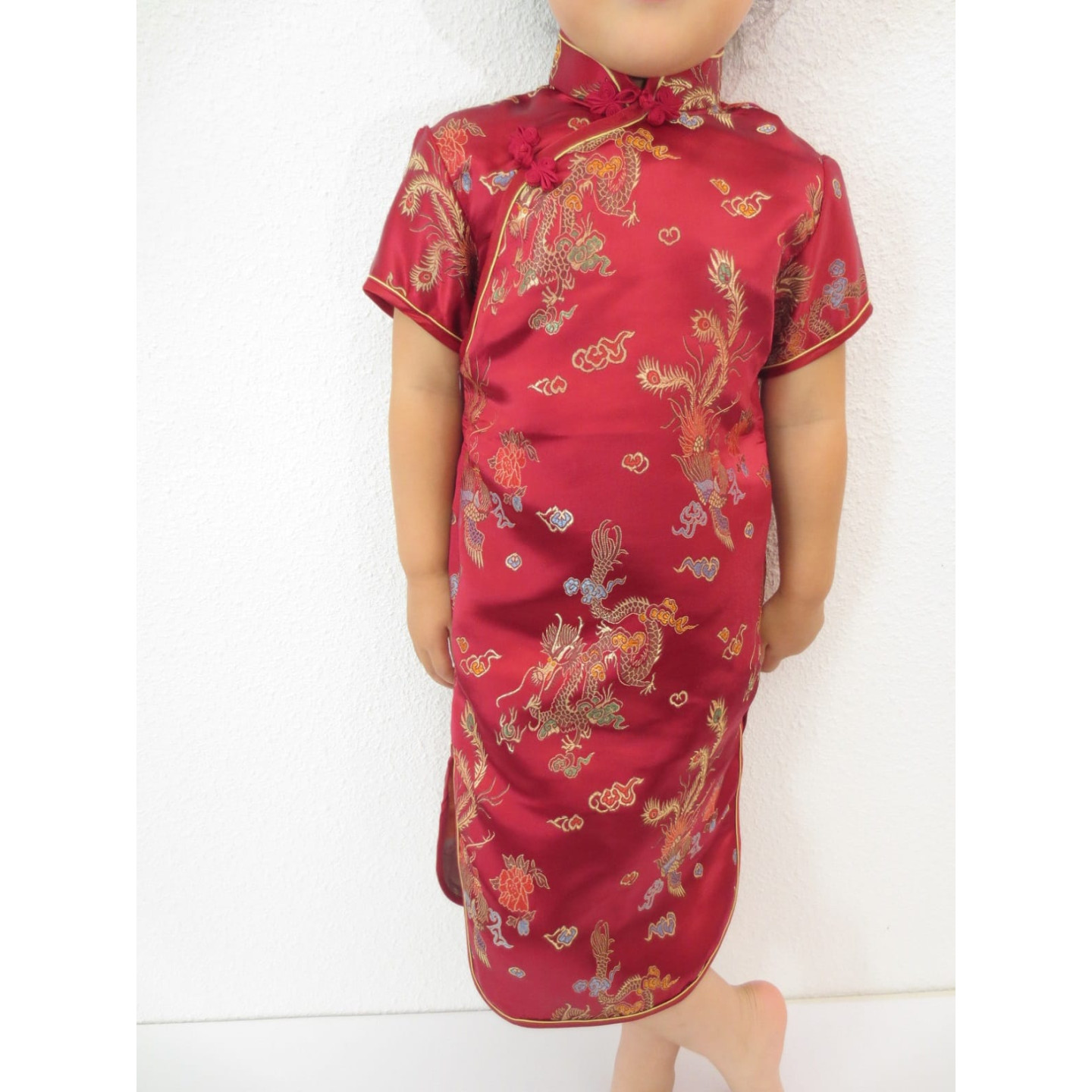 Girls Dress dragon phoenix dark red