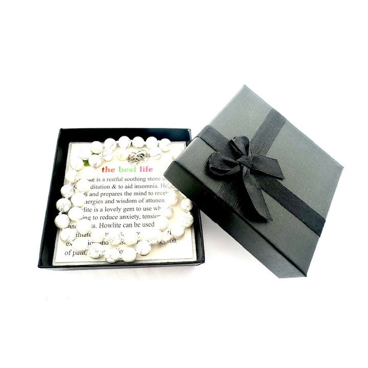 Wholesale 8 mm White Howlite Beaded Necklace (with Box)