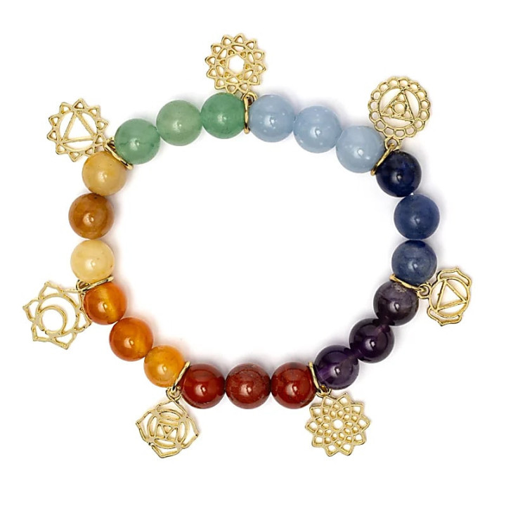 Bracelet avec breloques de symboles des chakras et pier... | Pieralune