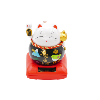 Lucky Cat Solar Light with Waving Right Arm - Black