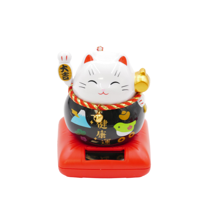 Lucky Cat Solar Light with Waving Right Arm - Black