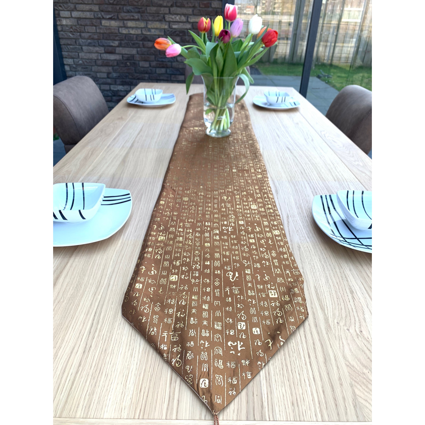 Elegant Embroidered Table Runner – Brown Decorative Table Cloth