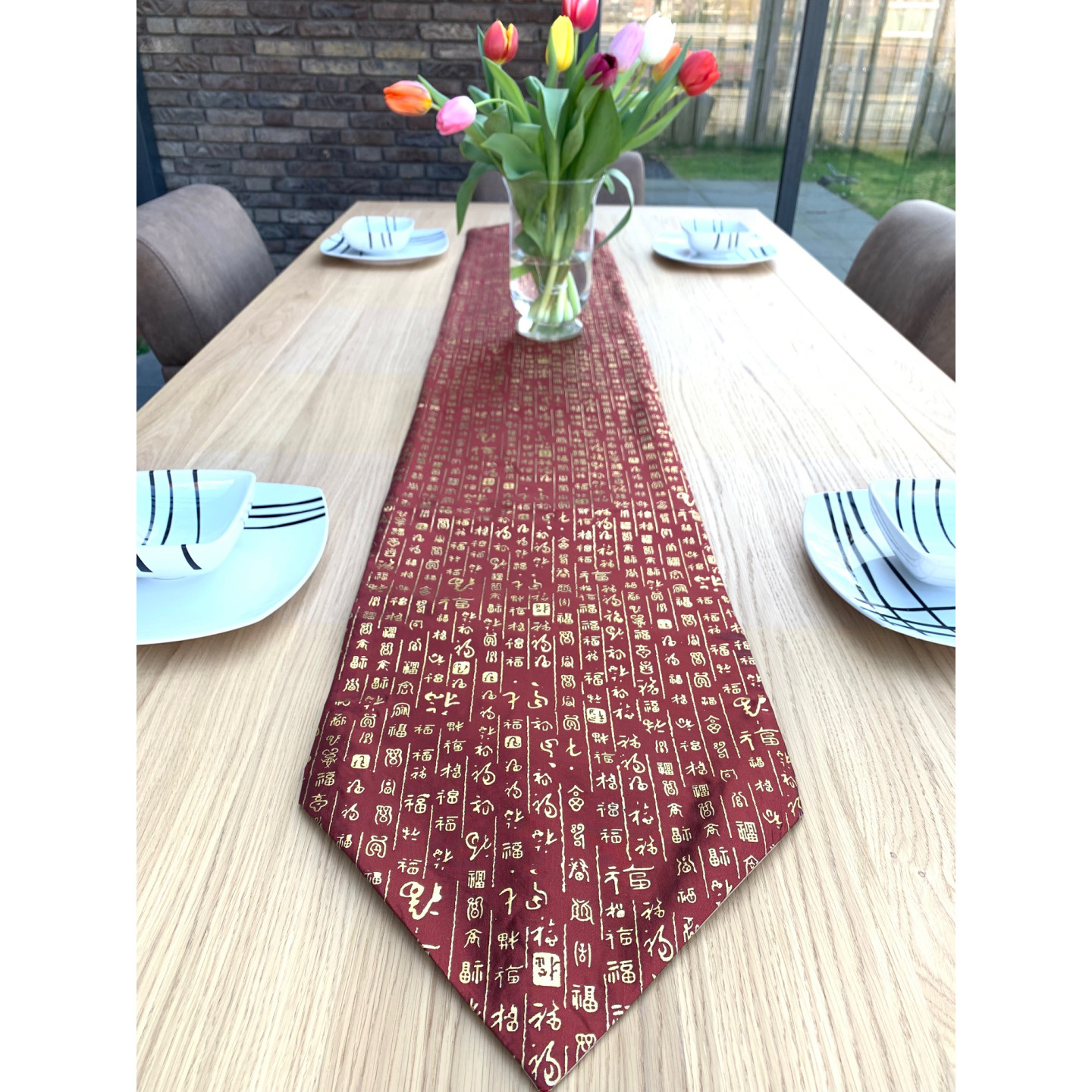 Elegant Embroidered Table Runner – Burgundy Decorative Table Cloth