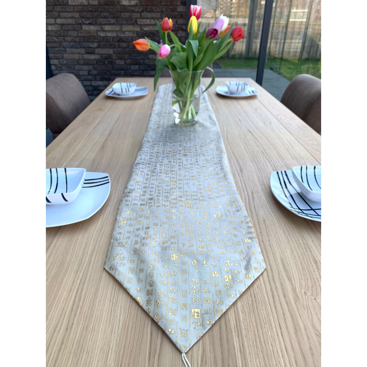 Elegant Embroidered Table Runner – Silver Decorative Table Cloth