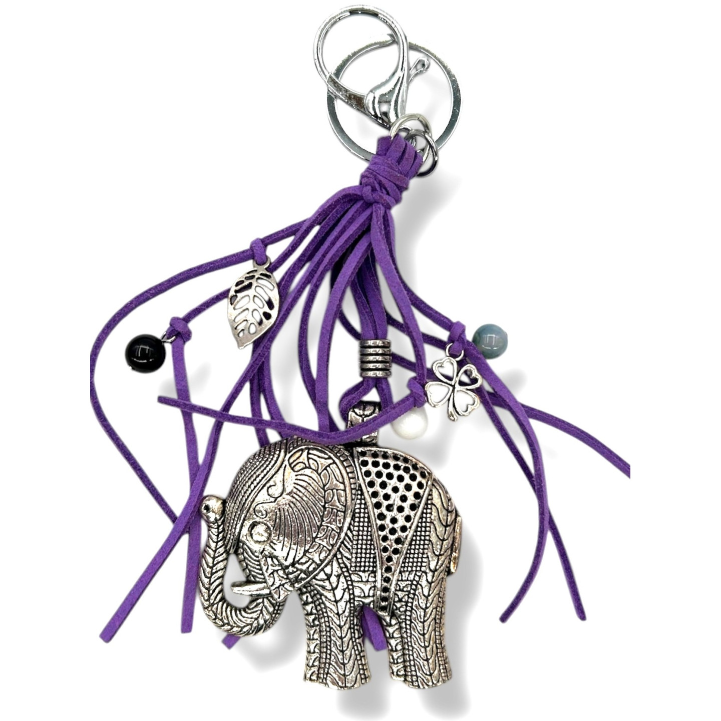 Wholesale Metal Elephant Keychain with Purple Tassels