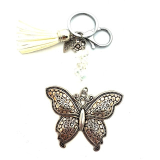 Wholesale Butterfly Keychain with Howlite Stones & White Tassel