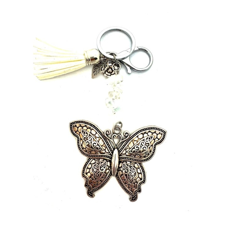 Wholesale Butterfly Keychain with Howlite Stones & White Tassel