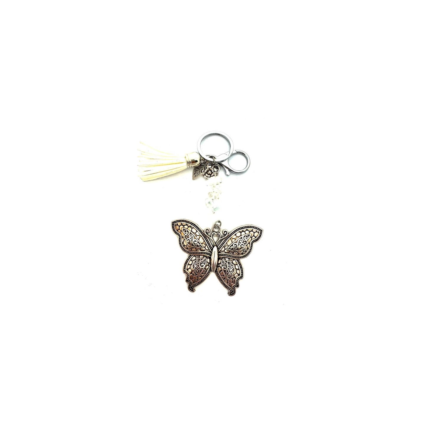 Wholesale Butterfly Keychain with Howlite Stones & White Tassel
