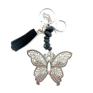 Wholesale Butterfly Keychain with Onyx Stones & Black Tassel