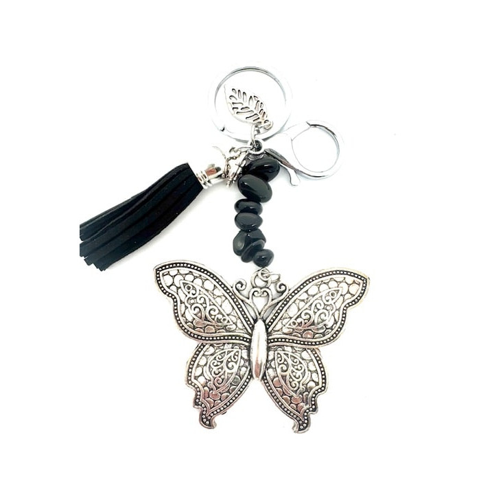 Wholesale Butterfly Keychain with Onyx Stones & Black Tassel