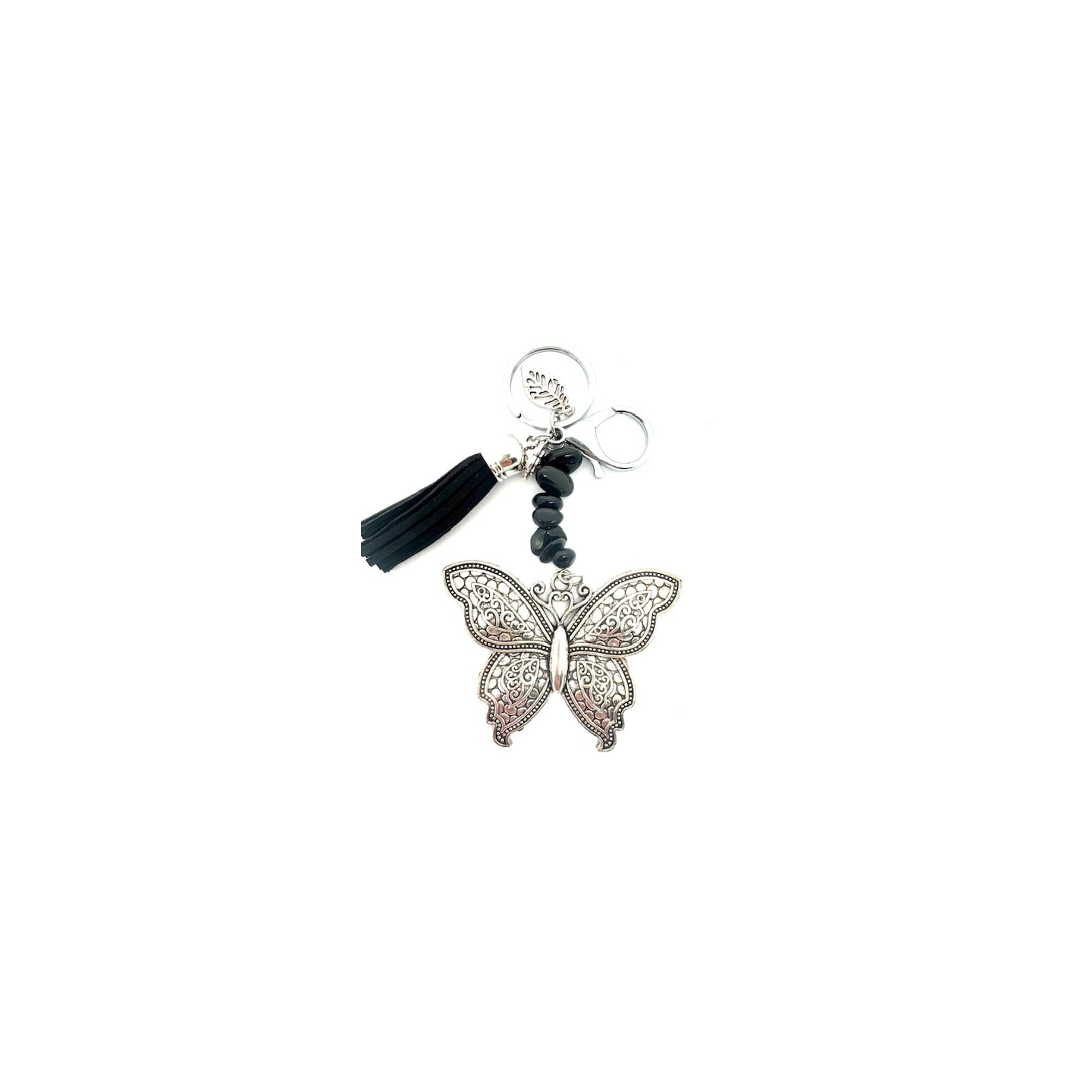 Wholesale Butterfly Keychain with Onyx Stones & Black Tassel