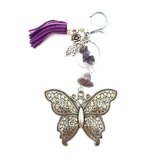 Wholesale Butterfly Keychain with Amethyst Stones & Purple Tassel