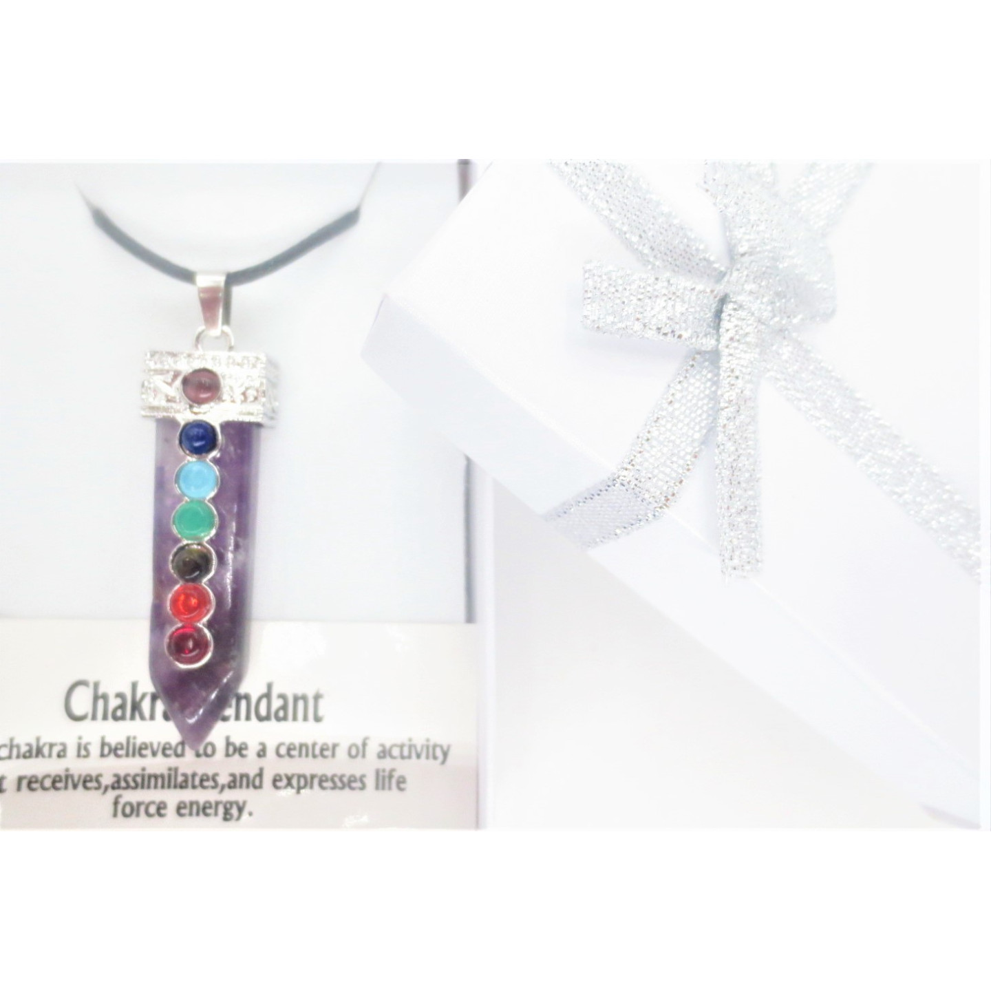7 Chakra Gemstone Pendant Necklace (I) - Amethyst