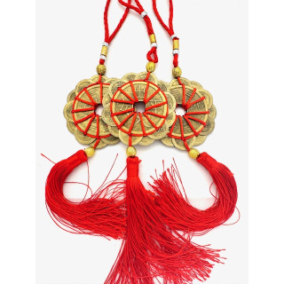 Feng Shui Chinese Lucky Coins with Red Tassel Set of 3
