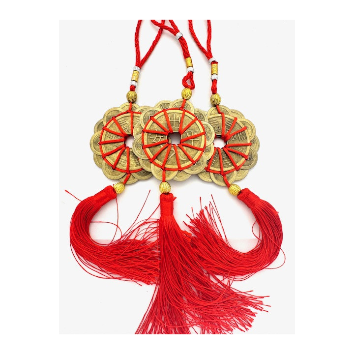 Feng Shui Chinese Lucky Coins with Red Tassel Set of 3
