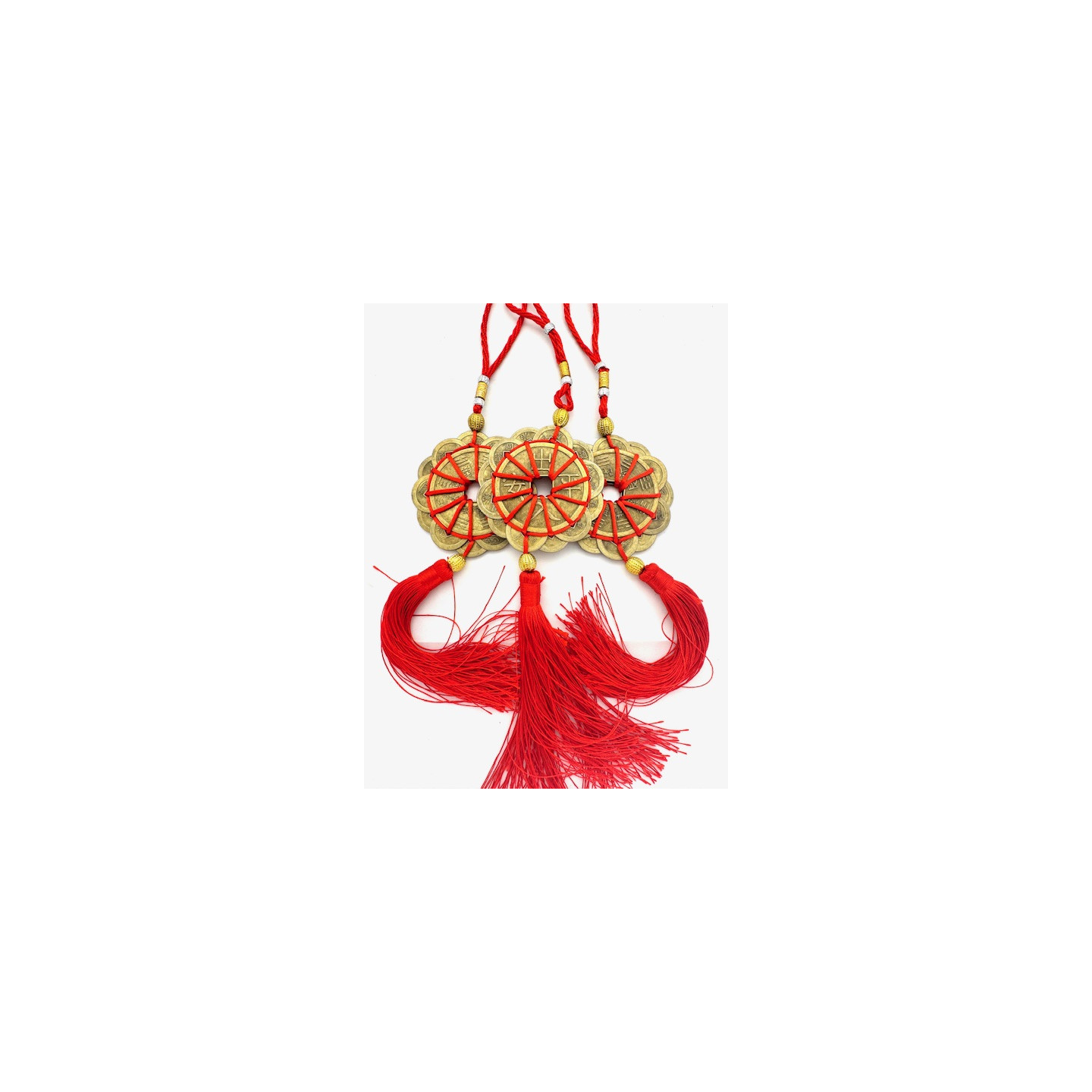 Feng Shui Chinese Lucky Coins with Red Tassel Set of 3