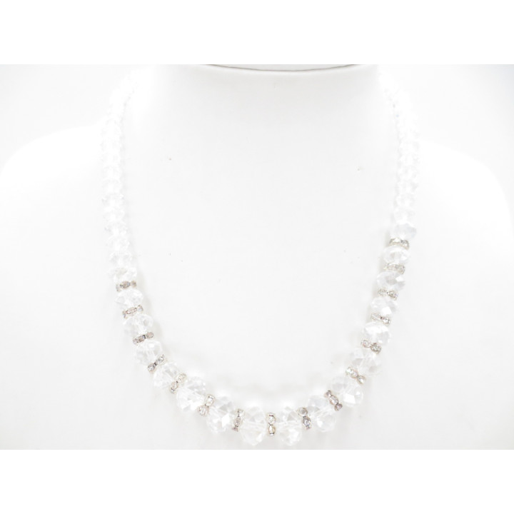 Crystal necklace with diamonds white