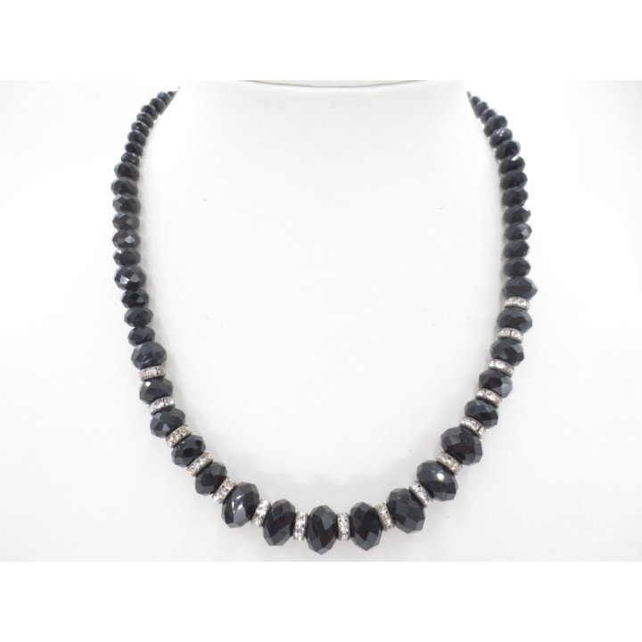 Crystal necklace with diamonds black