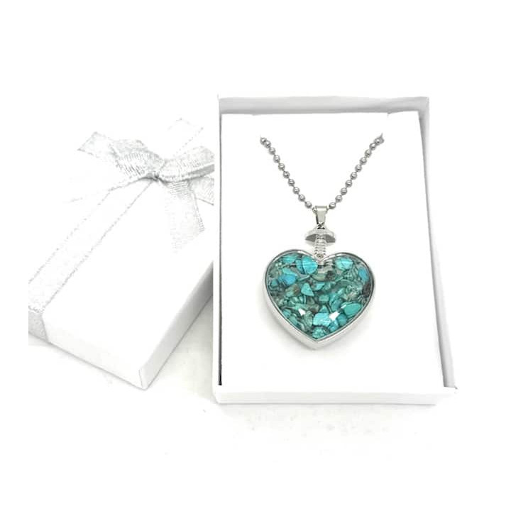 Heart-Shaped Turquoise Pendant Necklace with Gift Box