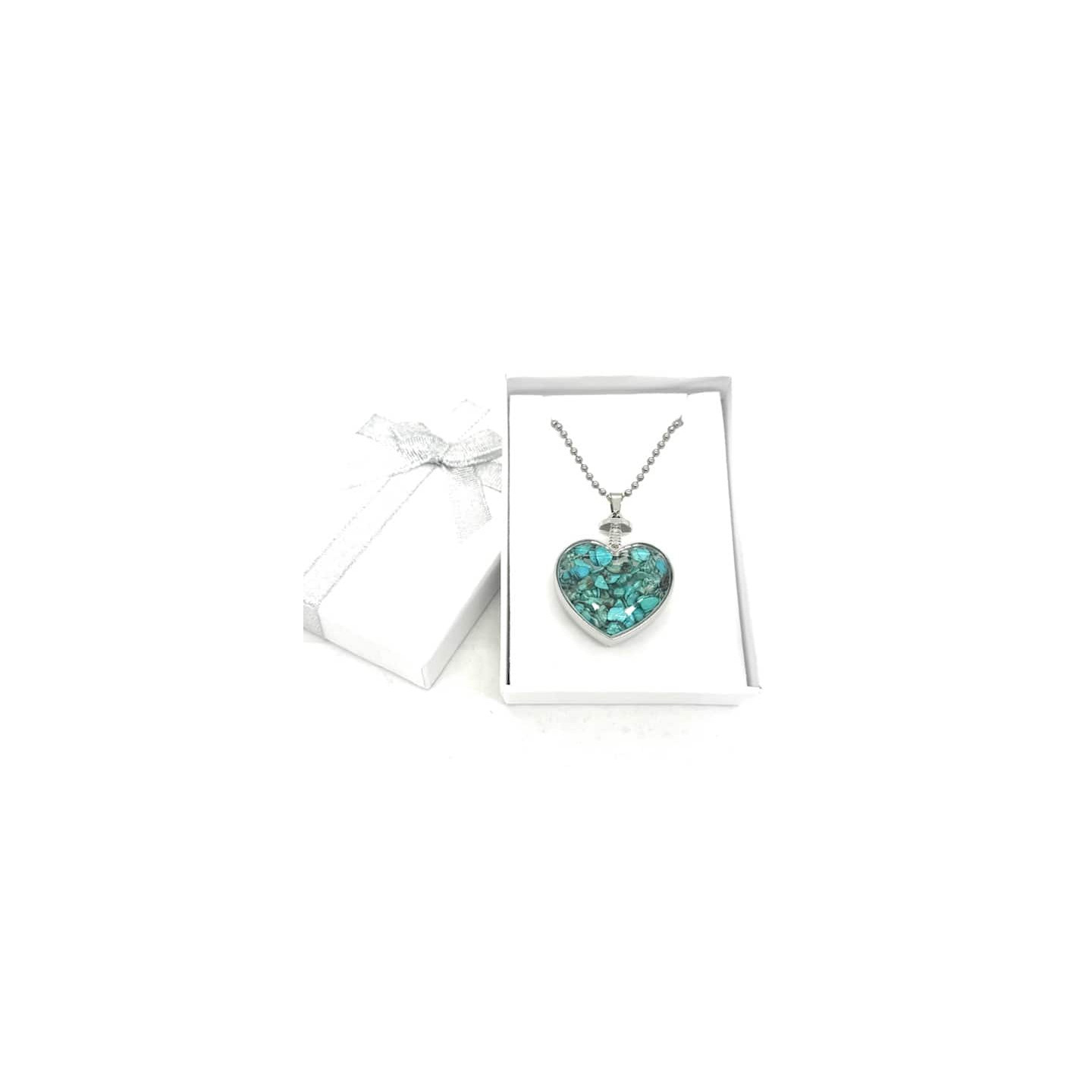 Heart-Shaped Turquoise Pendant Necklace with Gift Box