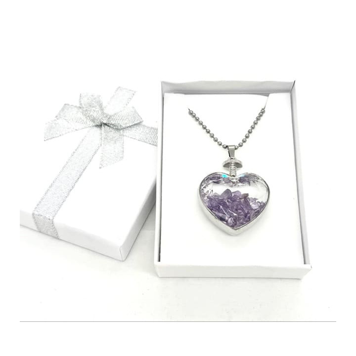Heart-Shaped Amethyst Pendant Necklace with Gift Box
