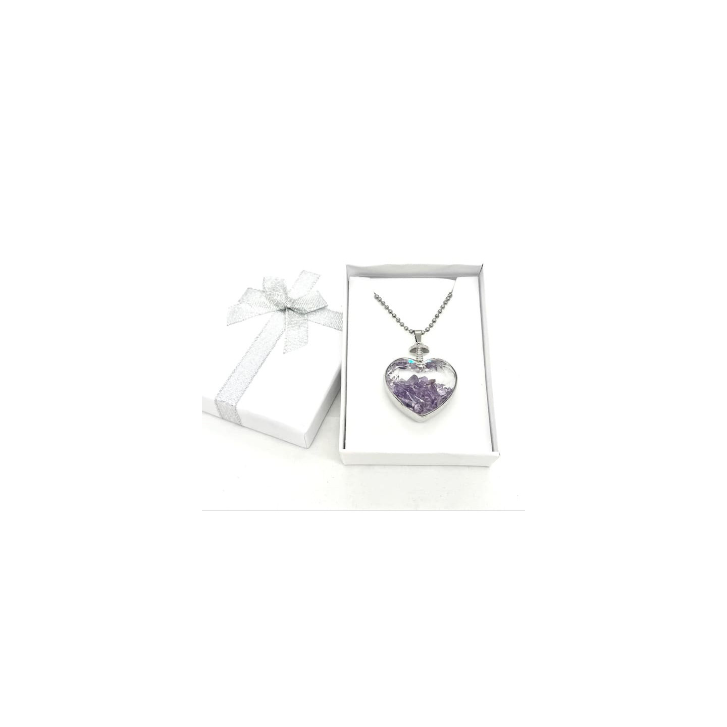 Heart-Shaped Amethyst Pendant Necklace with Gift Box