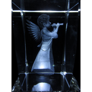 3D Crystal Laser Engraved Block - Angel with Flute