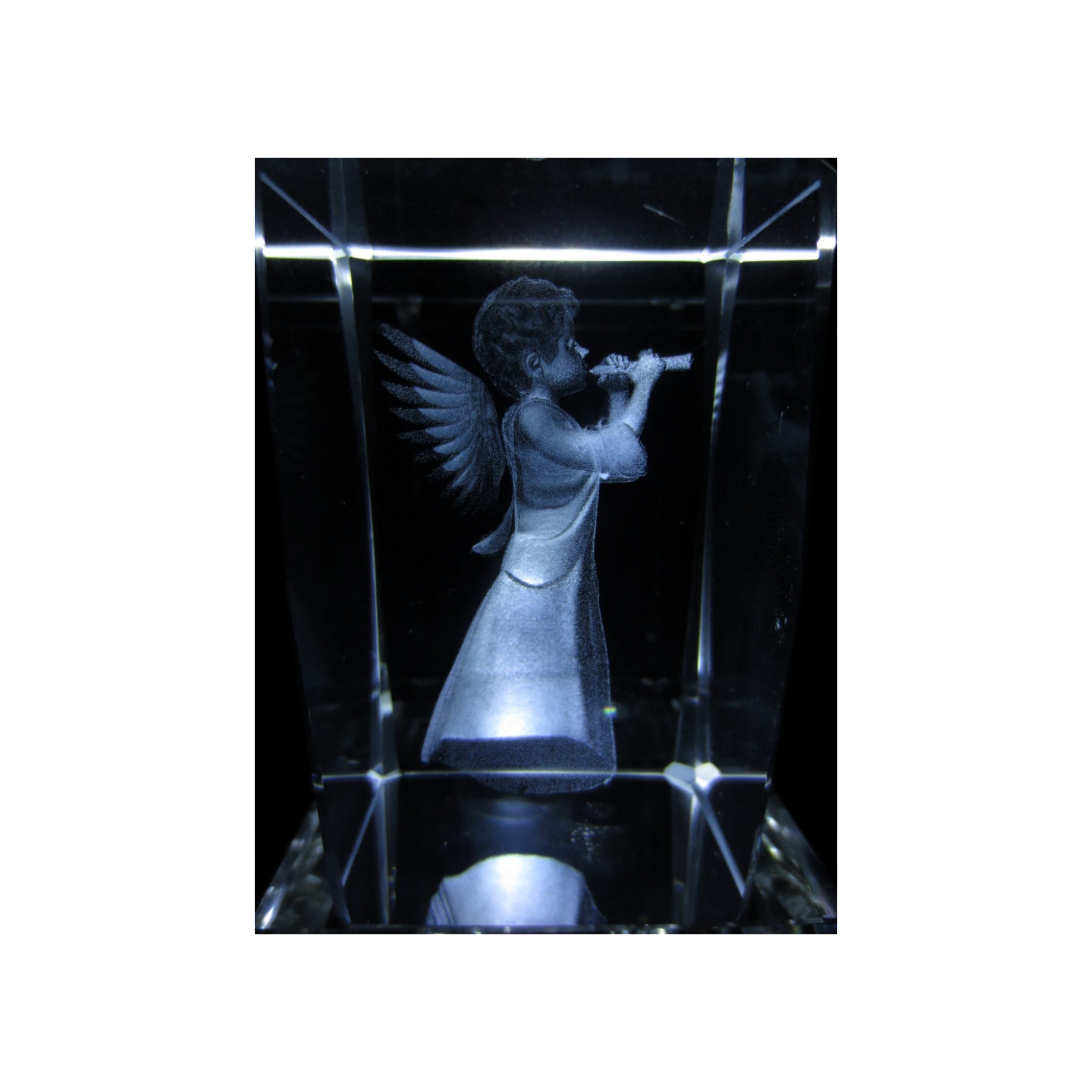 3D Crystal Laser Engraved Block - Angel with Flute