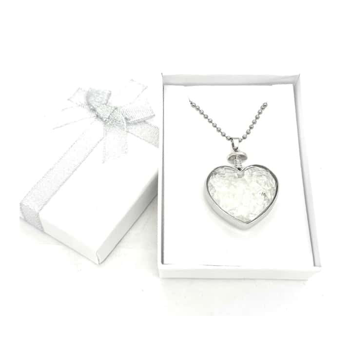 Heart-Shaped Rock Quartz Pendant Necklace with Gift Box
