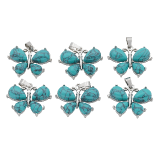 Turquoise Butterfly Gemstone Pendants (Set of 6 Pieces)