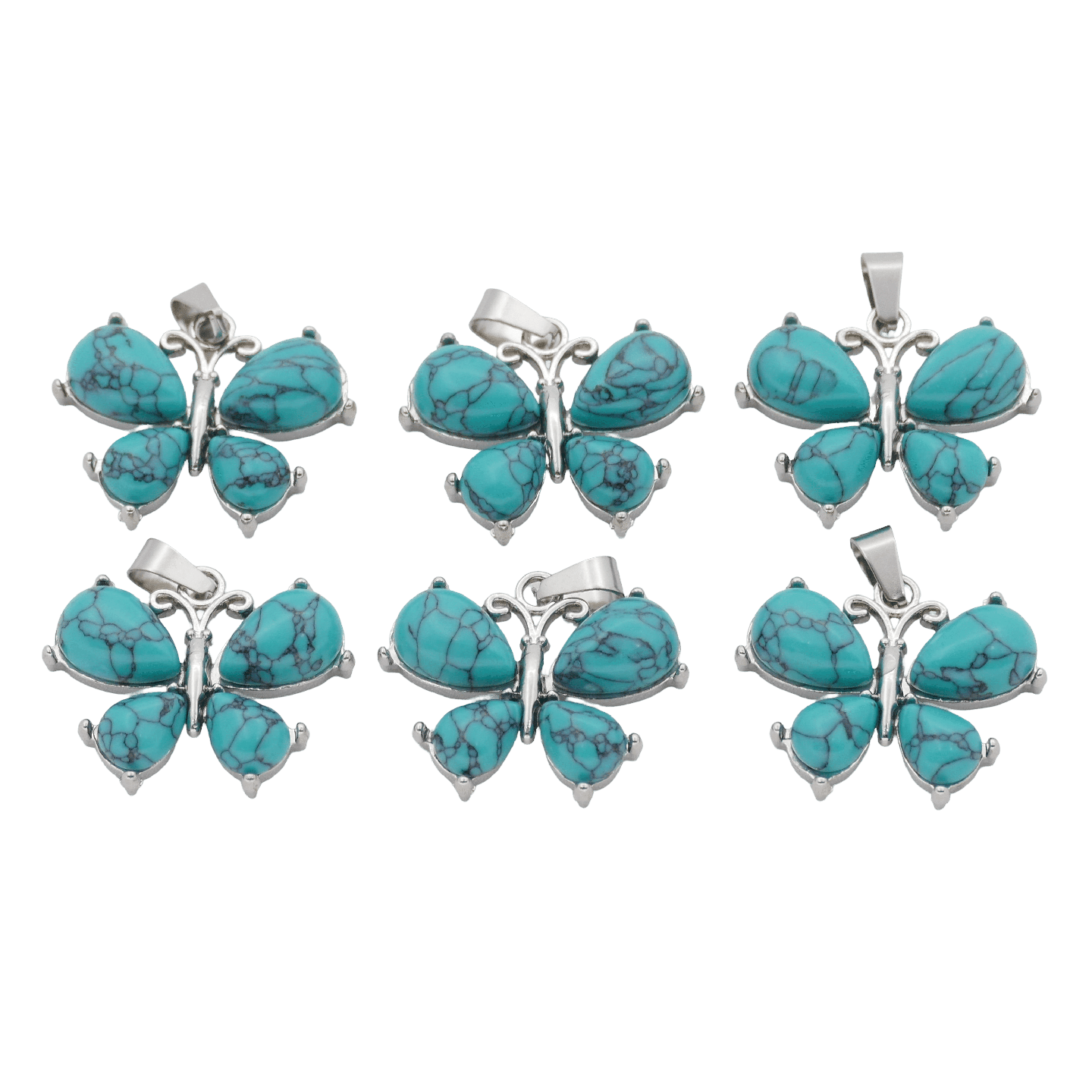 Turquoise Butterfly Gemstone Pendants (Set of 6 Pieces)