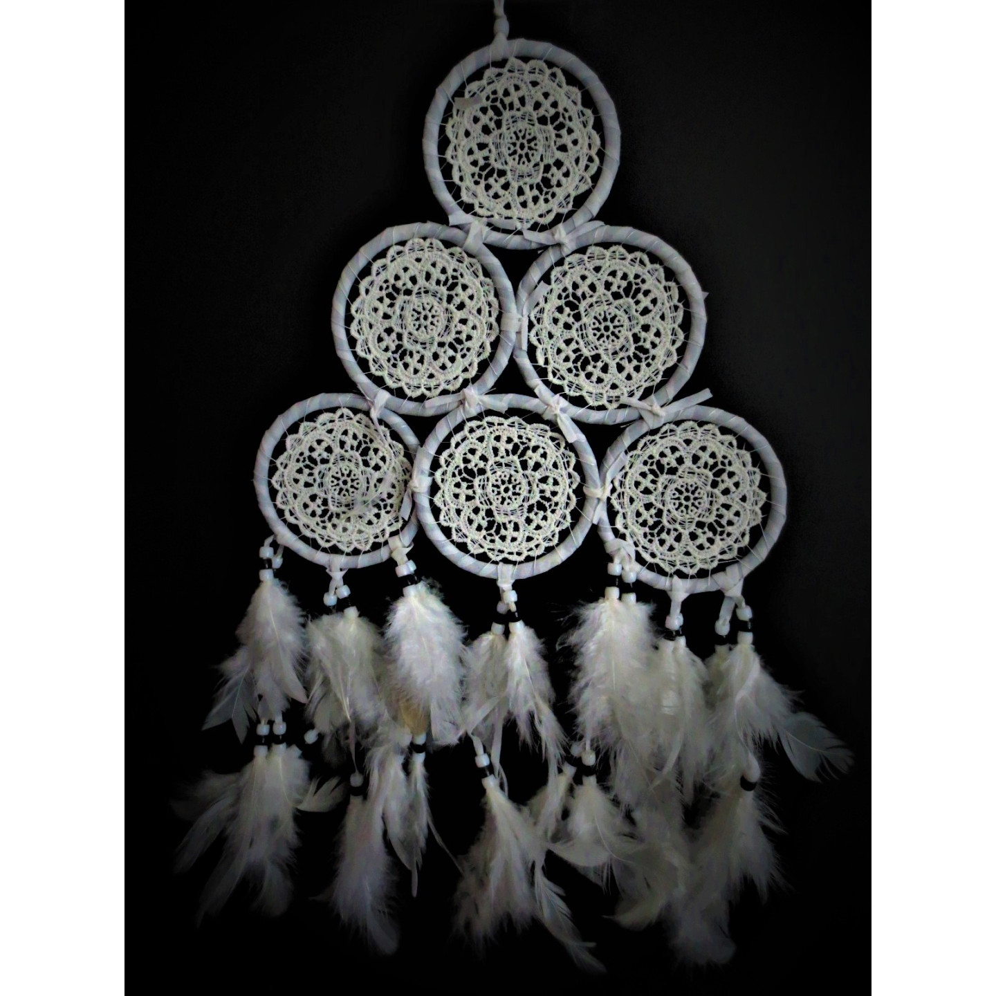 8cm Crochet Dreamcatcher White Pyramid Shape