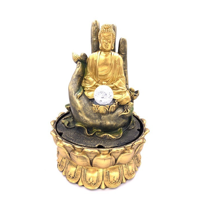 Meditation Led Lighting Golden Buddha on Hand Fountain Large (17041)