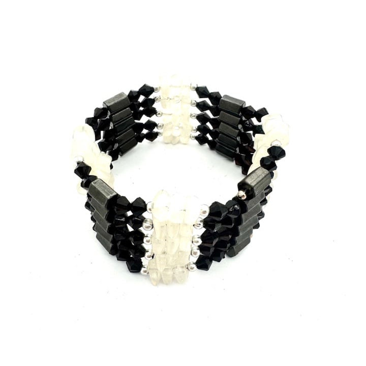 Rock Crystal Magnetic Wrap Bracelet with Black Beads