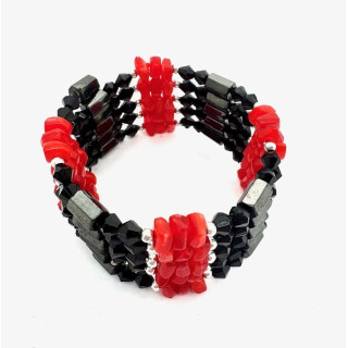 Red Magnetic Wrap Bracelet with Black Beads