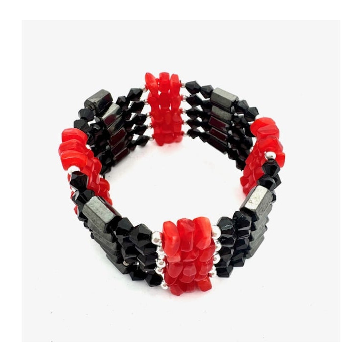 Red Magnetic Wrap Bracelet with Black Beads