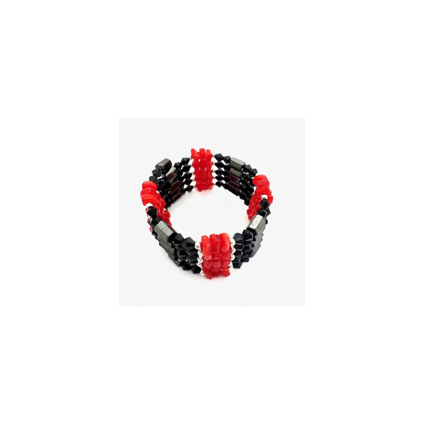 Red Magnetic Wrap Bracelet with Black Beads