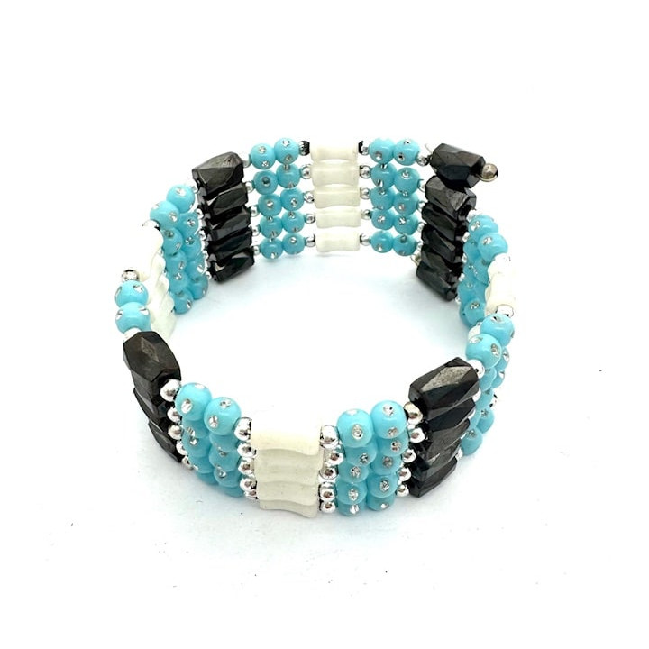 Light Blue Magnetic Wrap Bracelet with Beads