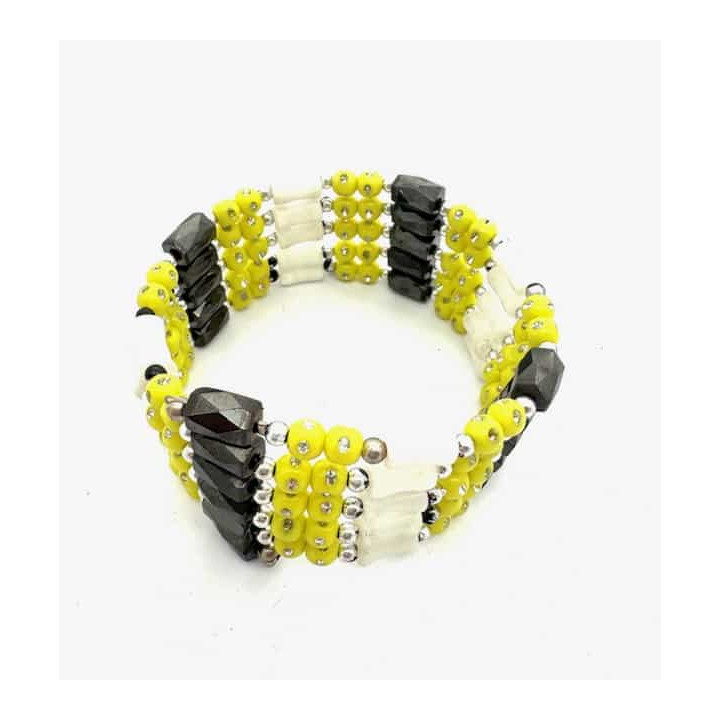 Yellow Magnetic Wrap Bracelet with Beads