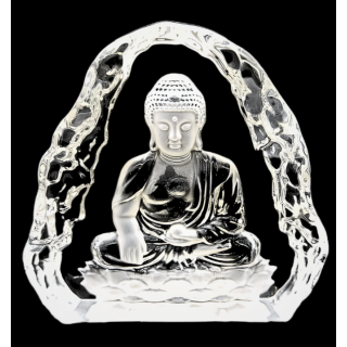 Flat Crystal Glass Sitting Buddha – 16 cm