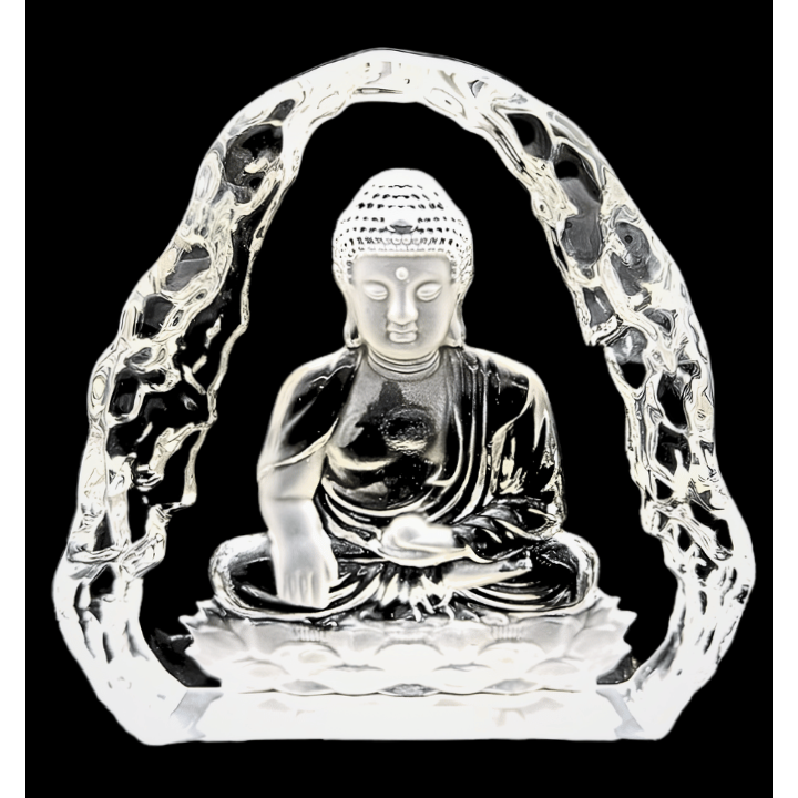 Flat Crystal Glass Sitting Buddha – 16 cm