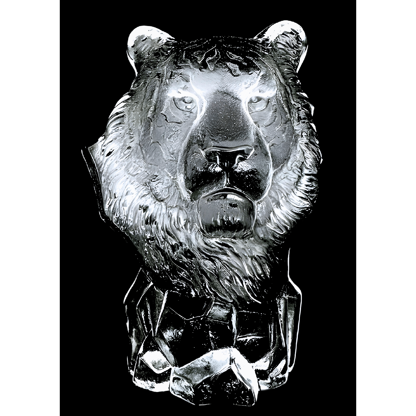 Crystal Glass Tiger Head Statue – 18.5 cm