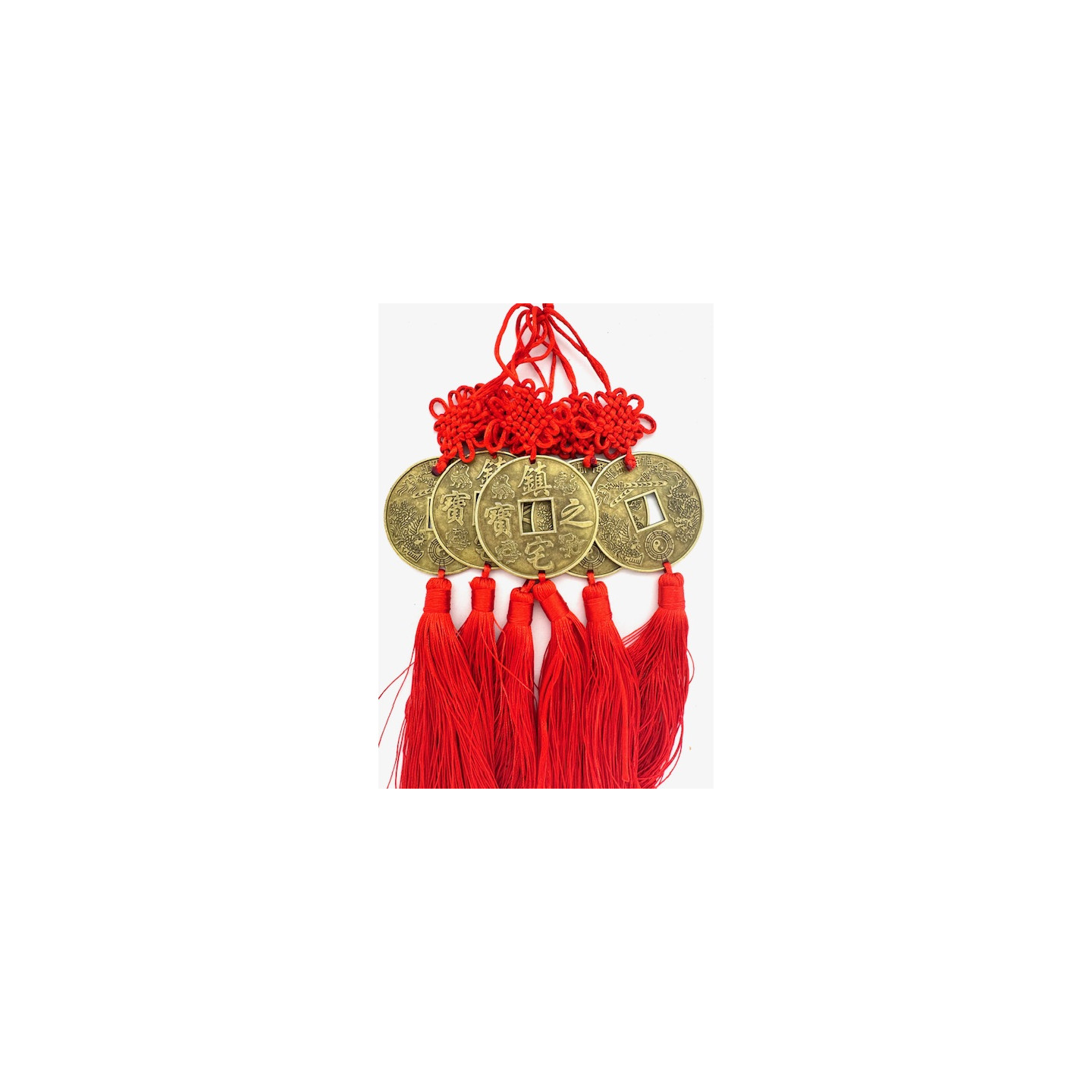 Feng Shui Chinese Coin Wall Hanging with Red Tassels Set of 6